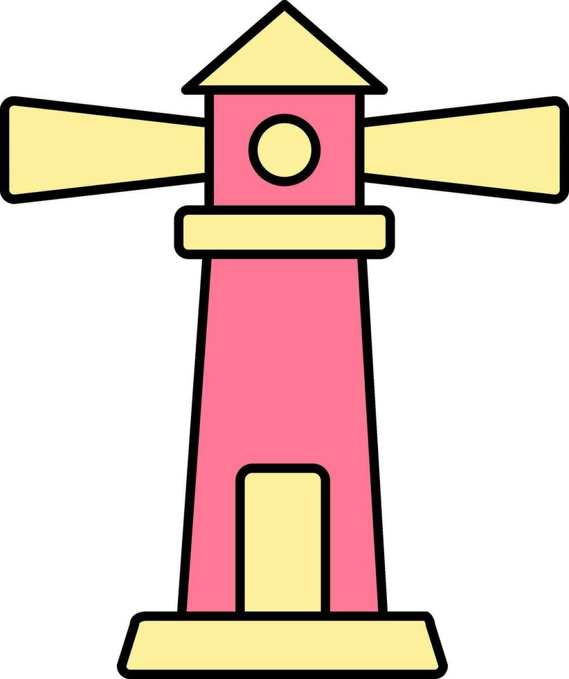Isolated Lighthouse Icon In Pink And Yellow Color. vector