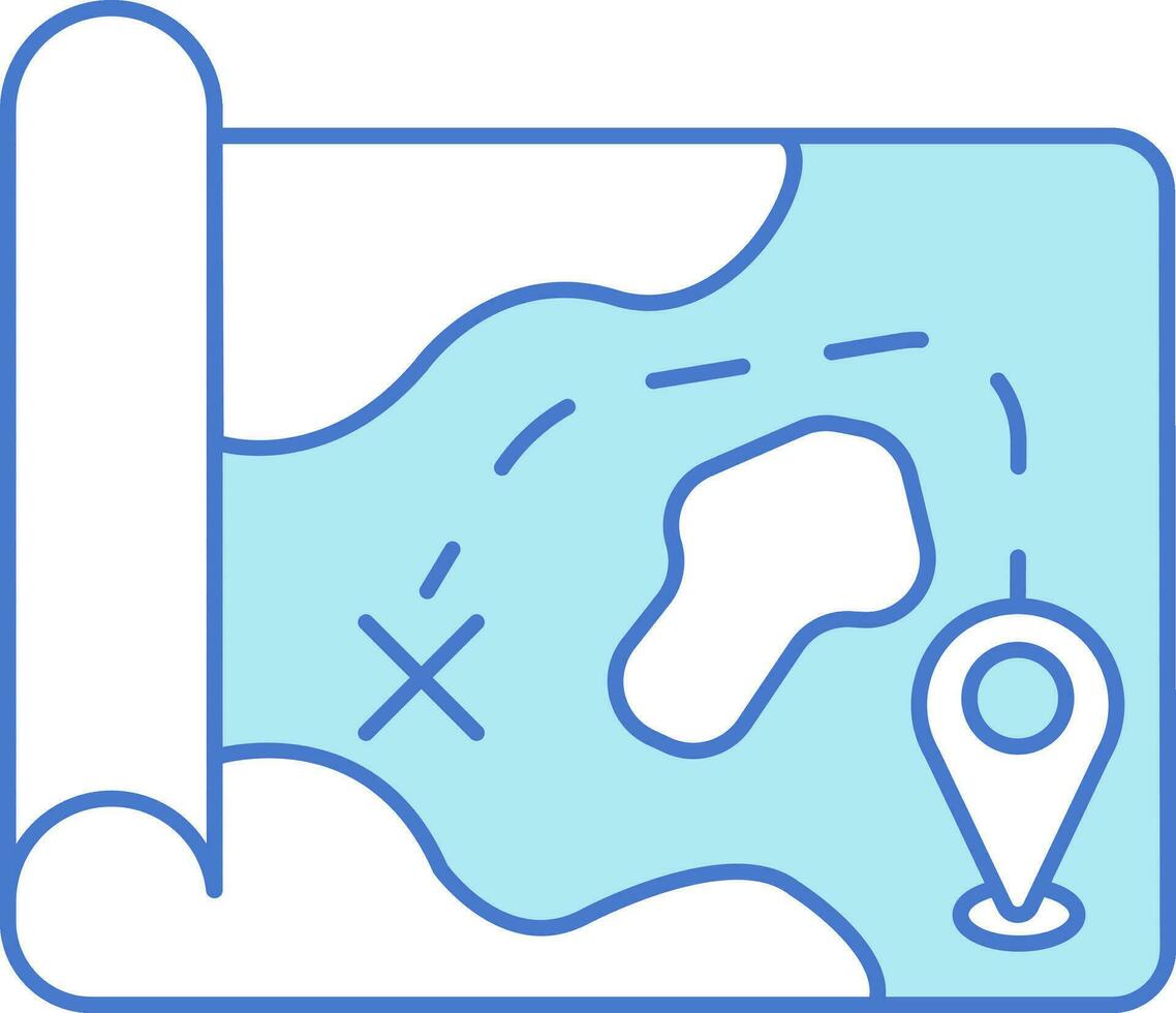 Treasure Map Icon In Blue And White Color. vector