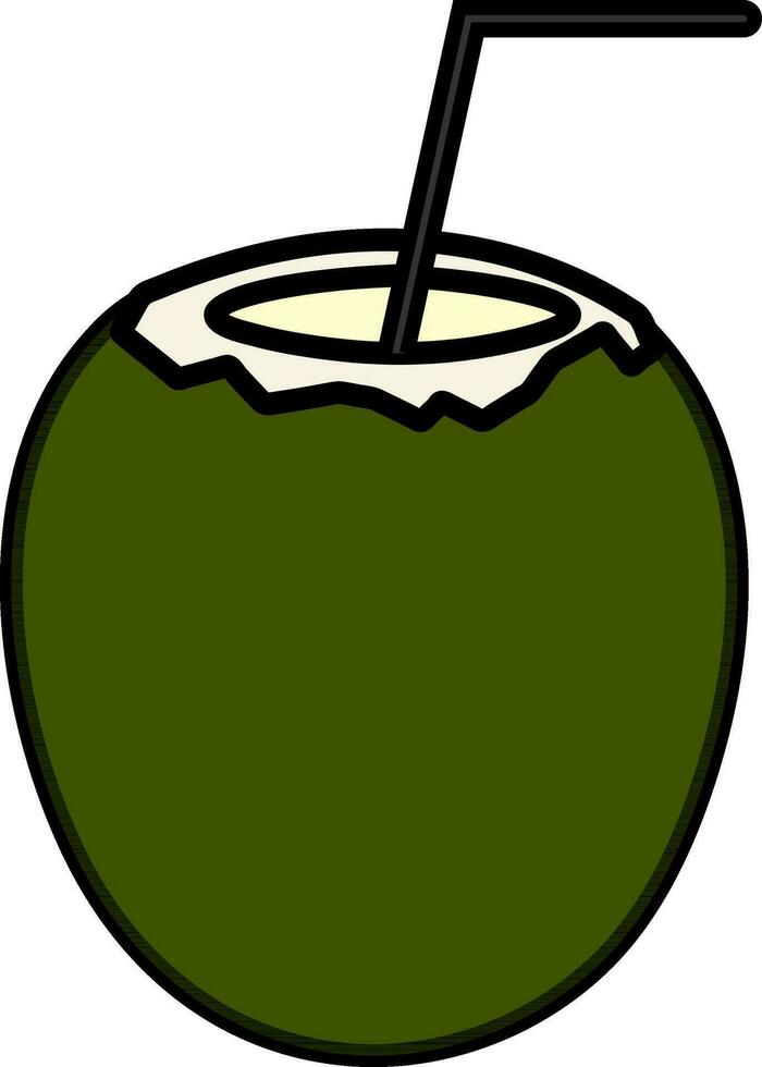 Green coconut with black straw. vector