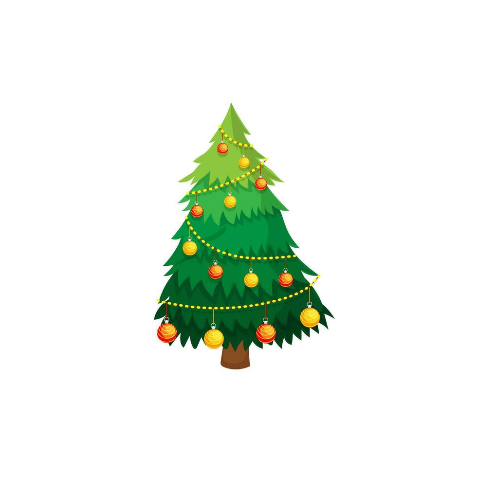 Glosssy balls decorated christmas tree. vector