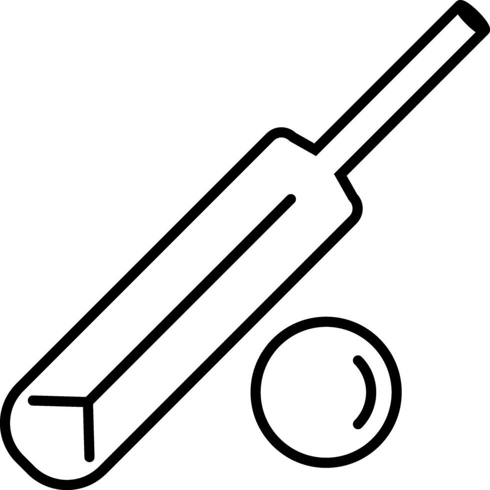 Cricket bat and ball icon in line art. vector