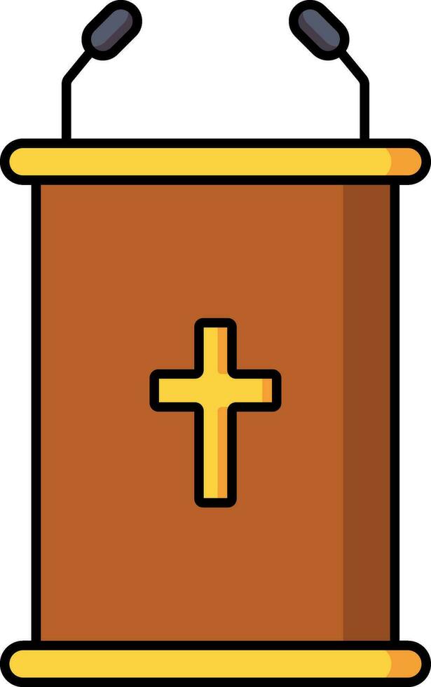 Christian Symbol with Podium icon in brown and yellow color. vector