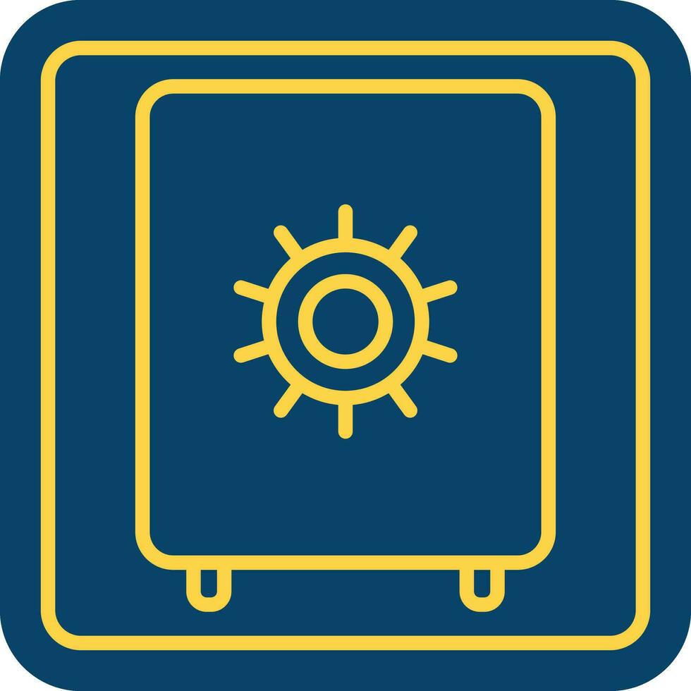 Yellow Outline Safe Or Vault Blue Square Icon. vector