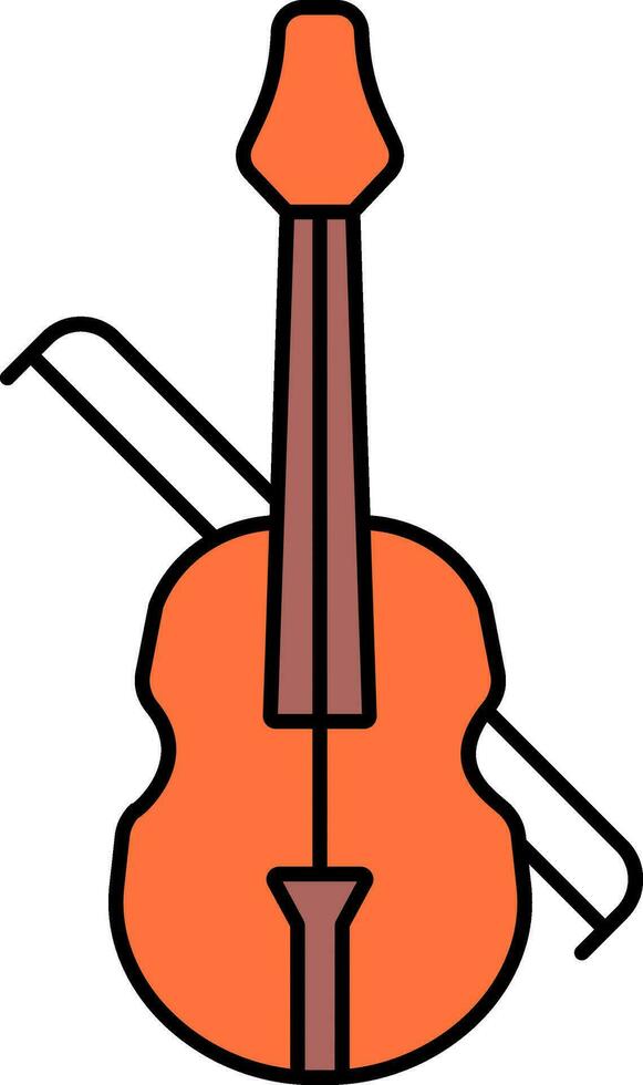 Brown And Orange Violin Icon In Flat Style. vector