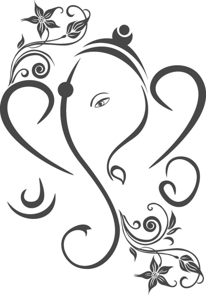 Floral pattern calligraphic style lord ganesha face. vector