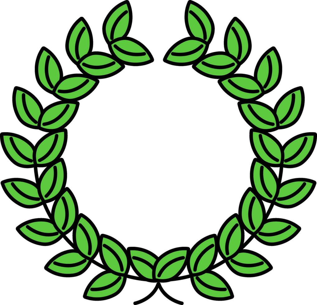 Flat Style Laurel Wreath Green Icon. vector