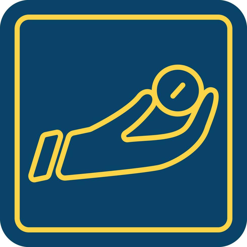 Yellow Stroke Hand Holding Coin Blue Square Icon. vector
