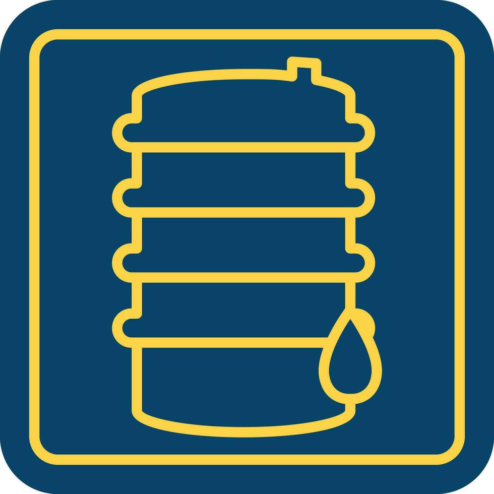 Yellow Line Art Barrel Icon On Blue Square Background. vector