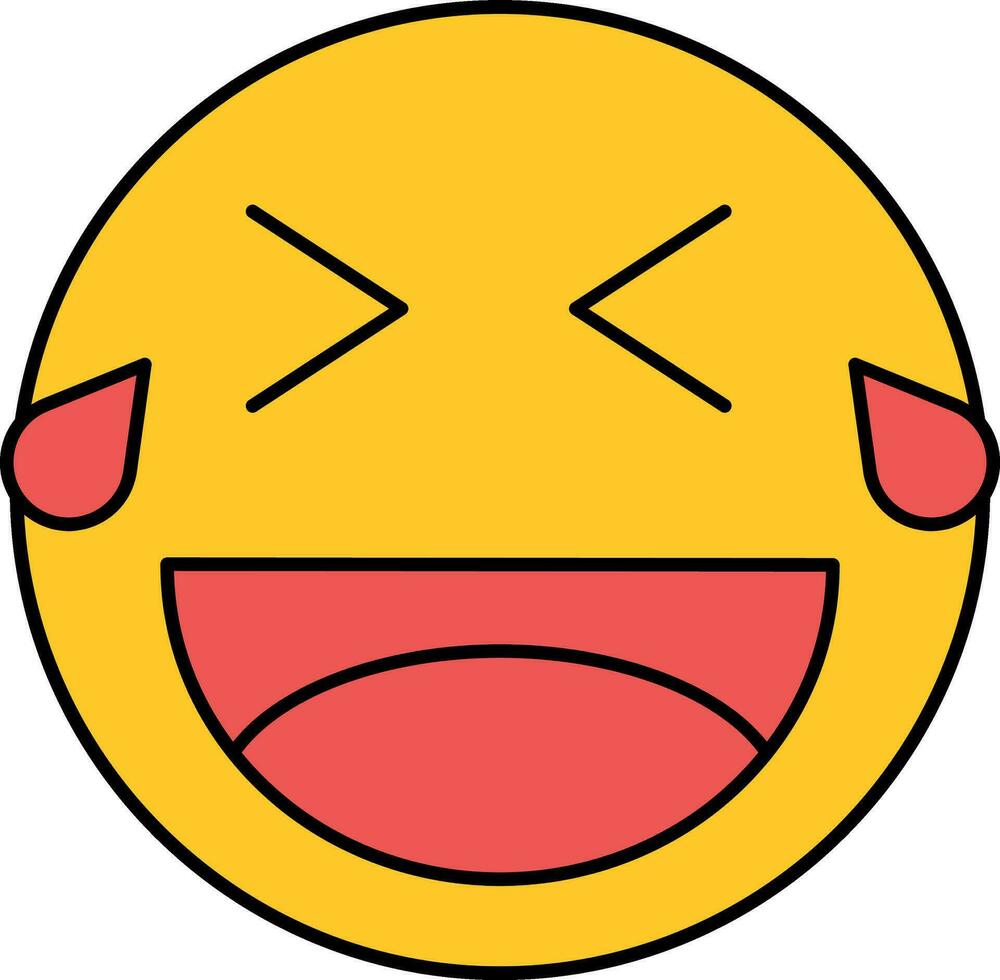 Illustration Of Laughing Face With Tears Icon In Red And Yellow Color. vector