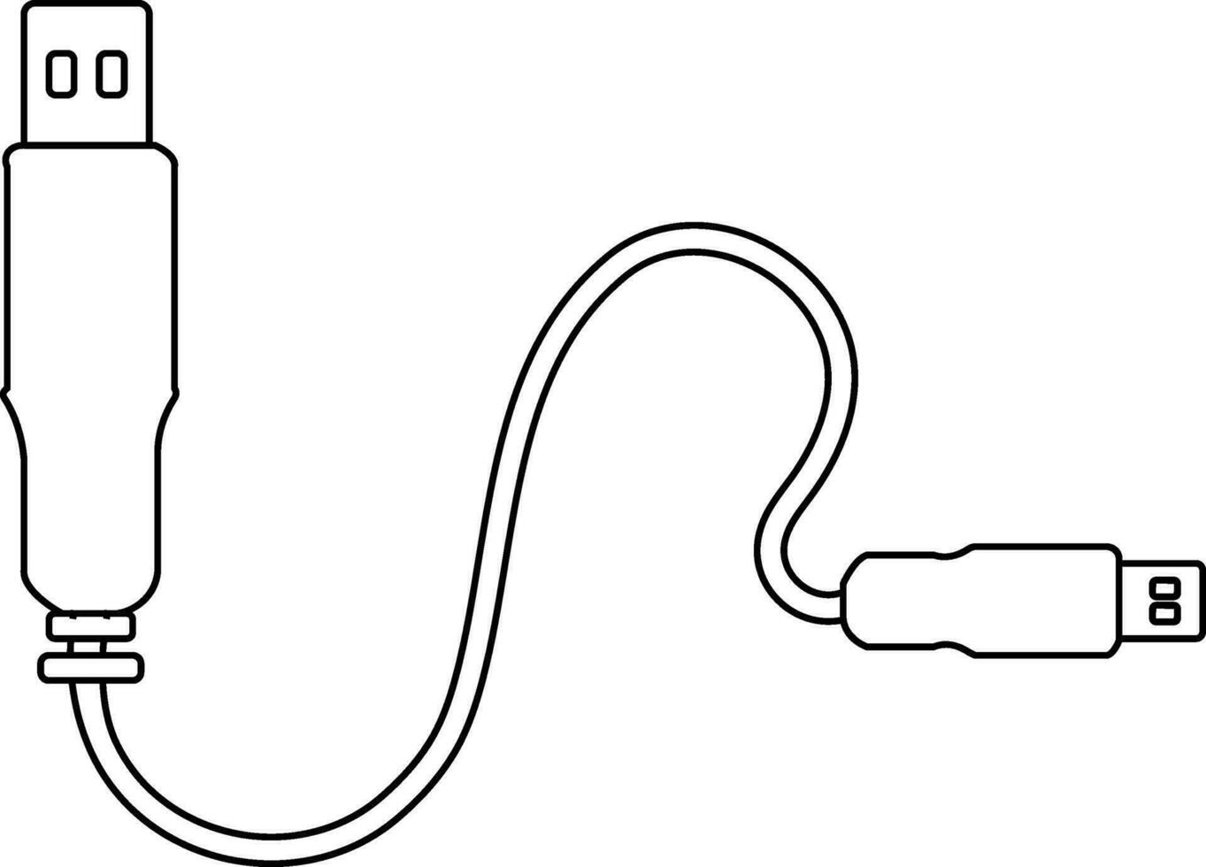 Usb cable in black line art. vector