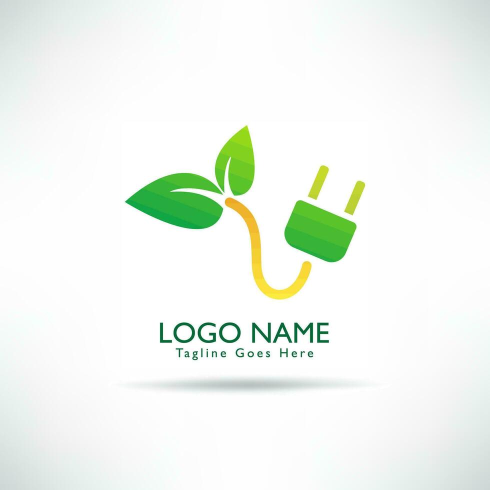 creativo logo poder hoja con eléctrico enchufar, planta y hoja símbolo. verde ambiental concepto, ecológico. vector ilustración.