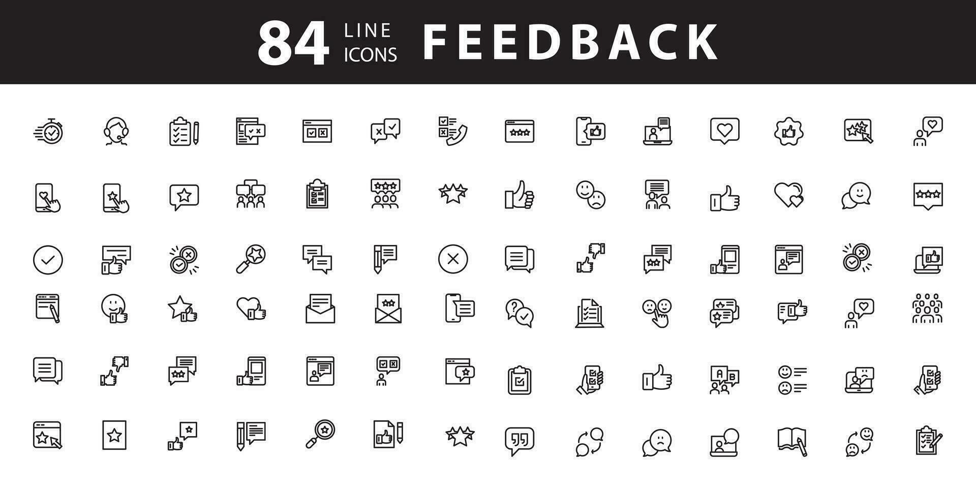 feedback, communication, rating set line icon. vector illustration