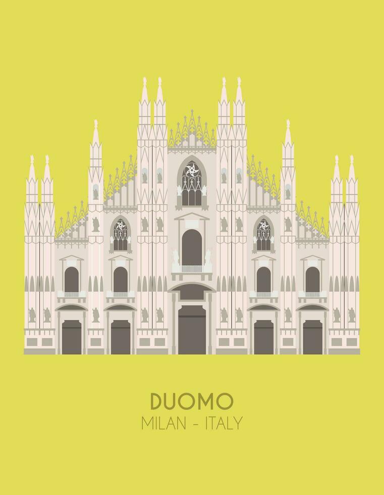 Modern design poster with colorful background of Milan Cathedral in Milan, Italy. Vector illustration