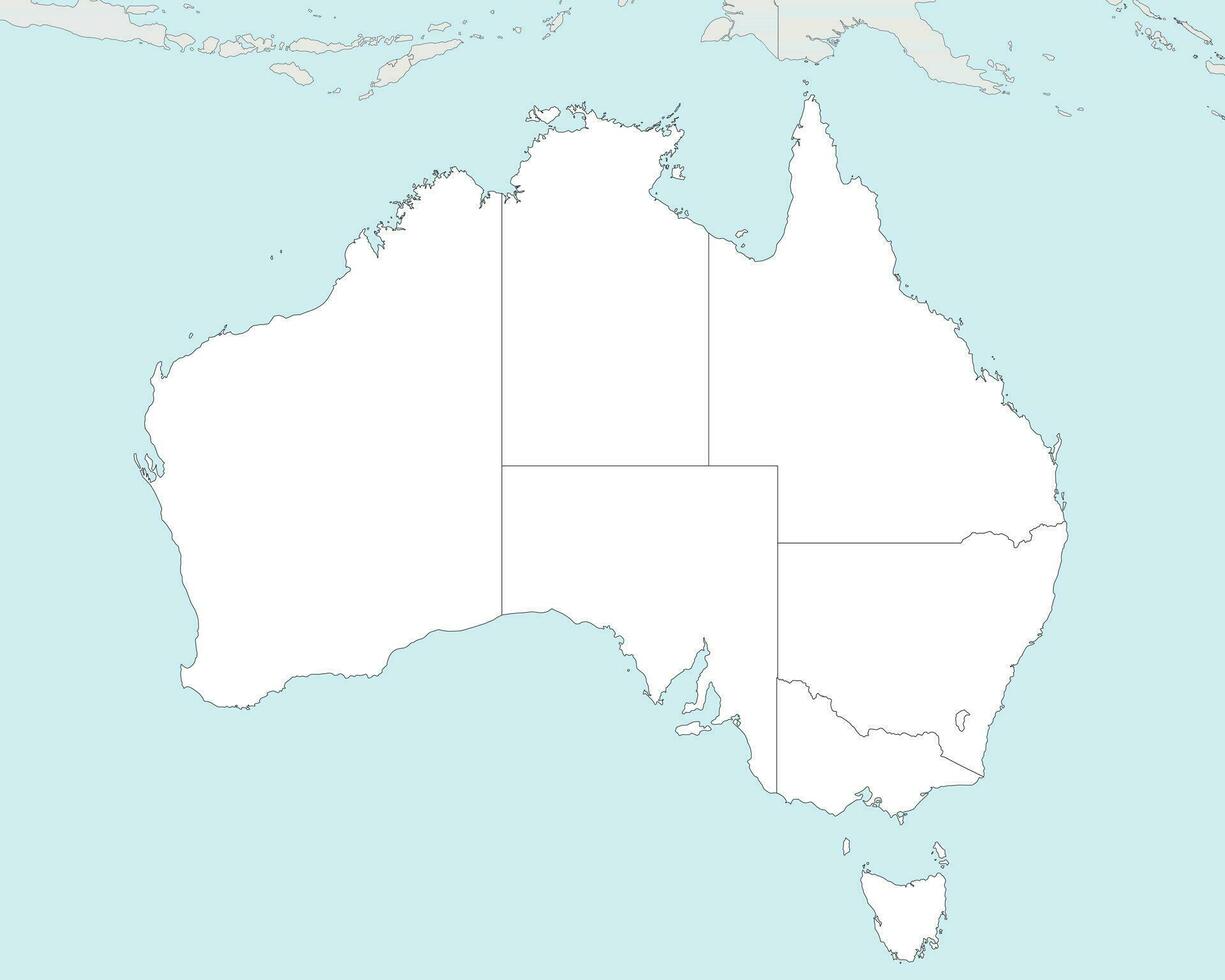 Vector blank map of Australia with regions and administrative divisions, and neighbouring countries and territories. Editable and clearly labeled layers.