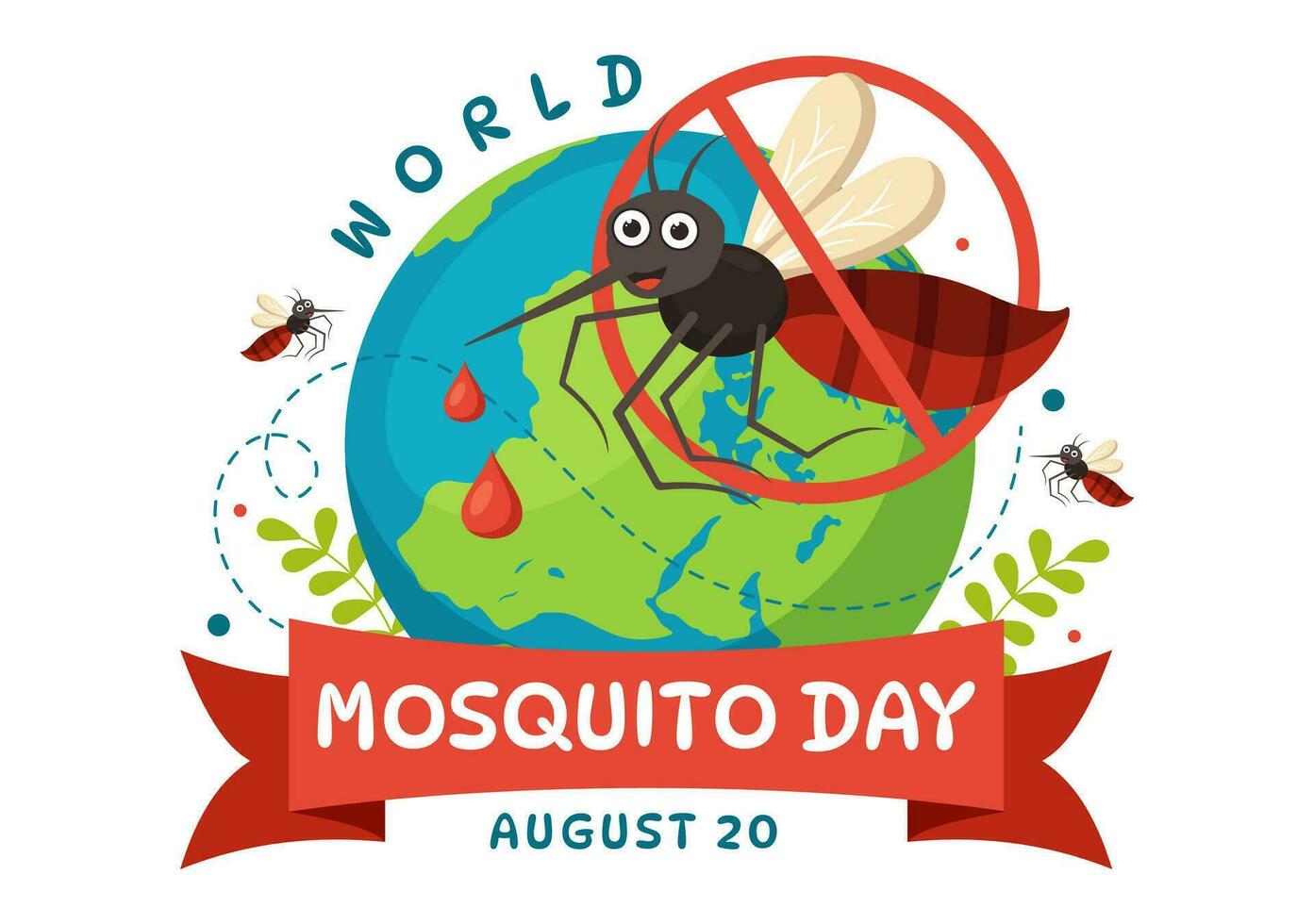 World Mosquito Day Vector Illustration on 20 August with Midge Can Cause Dengue Fever and Malaria in Flat Cartoon Hand Drawn Background Templates