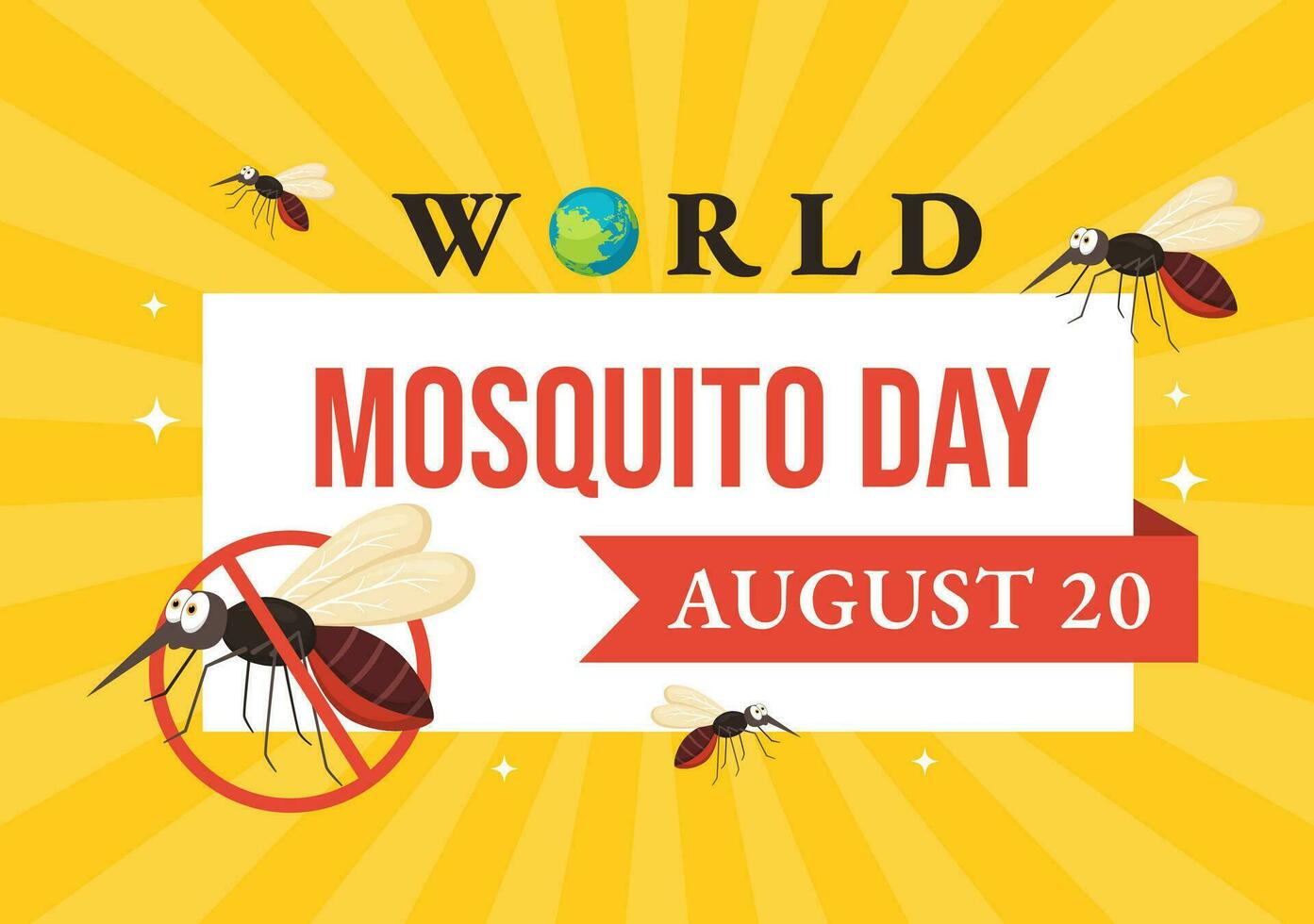 World Mosquito Day Vector Illustration on 20 August with Midge Can Cause Dengue Fever and Malaria in Flat Cartoon Hand Drawn Background Templates