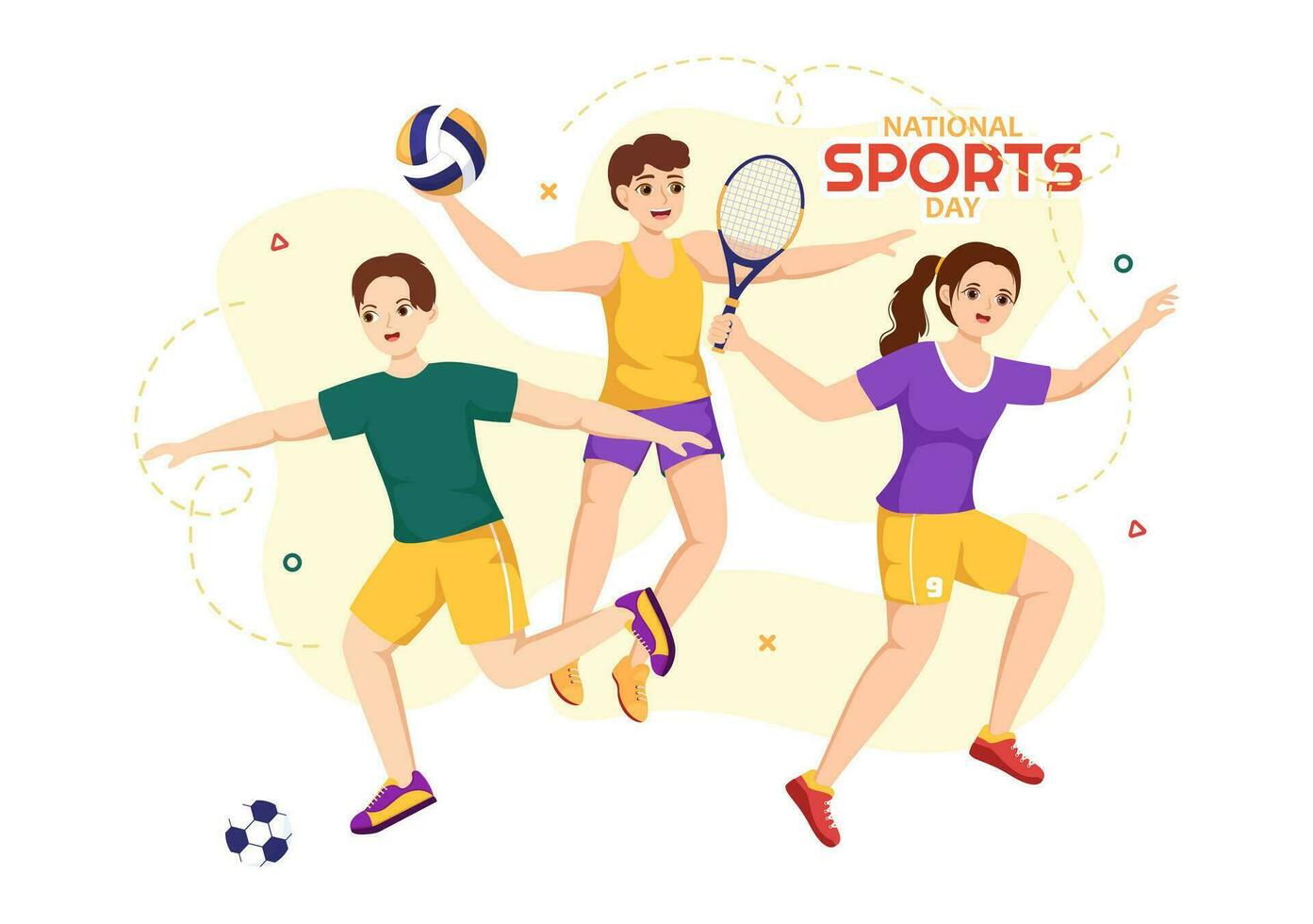 National Sports Day Vector Illustration with Sportsperson from Different Sport in Flat Cartoon Hand Drawn Landing Page Background Templates
