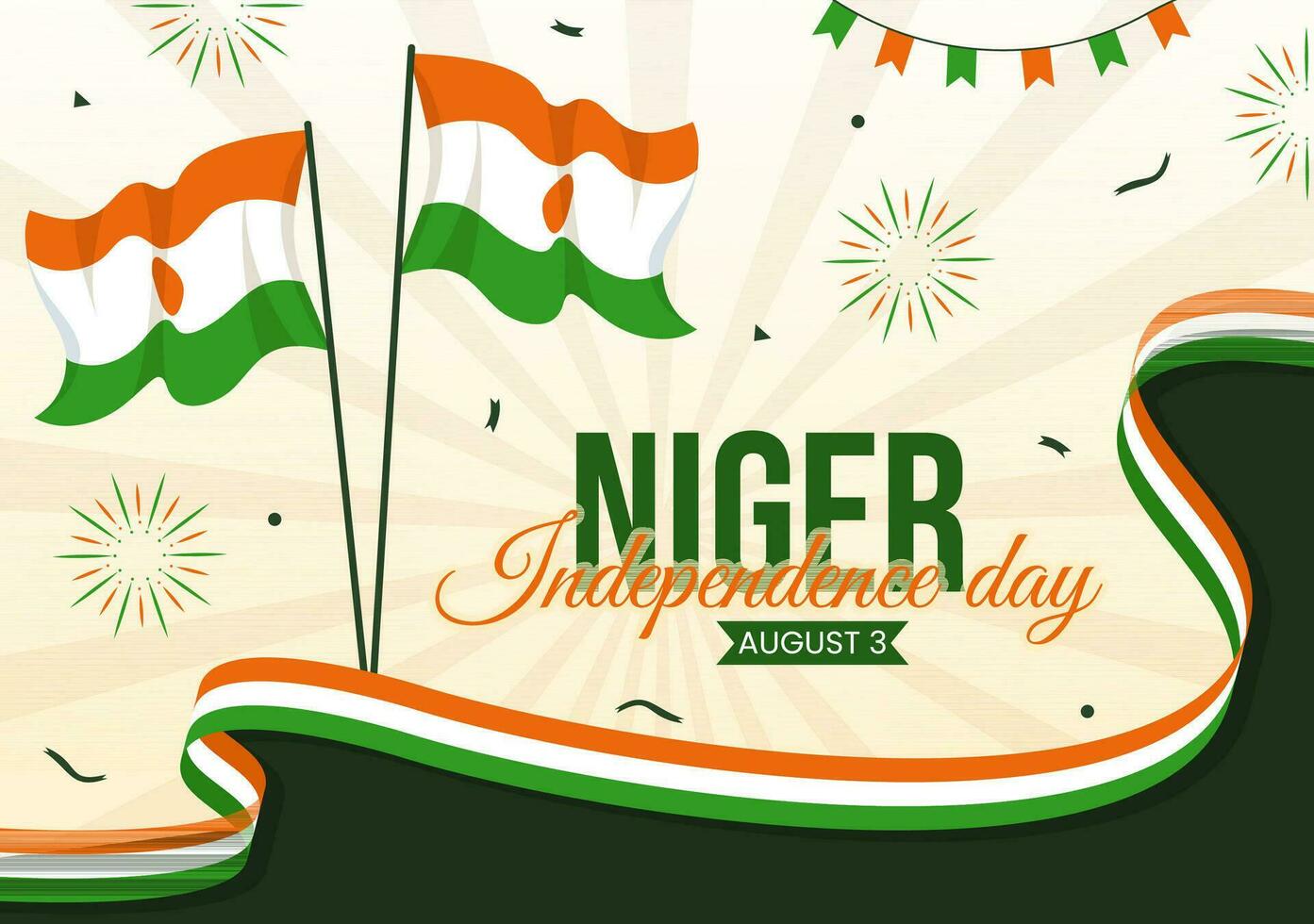 contento Níger república día vector ilustración con ondulación bandera y país público fiesta en dibujos animados mano dibujado aterrizaje página antecedentes plantillas
