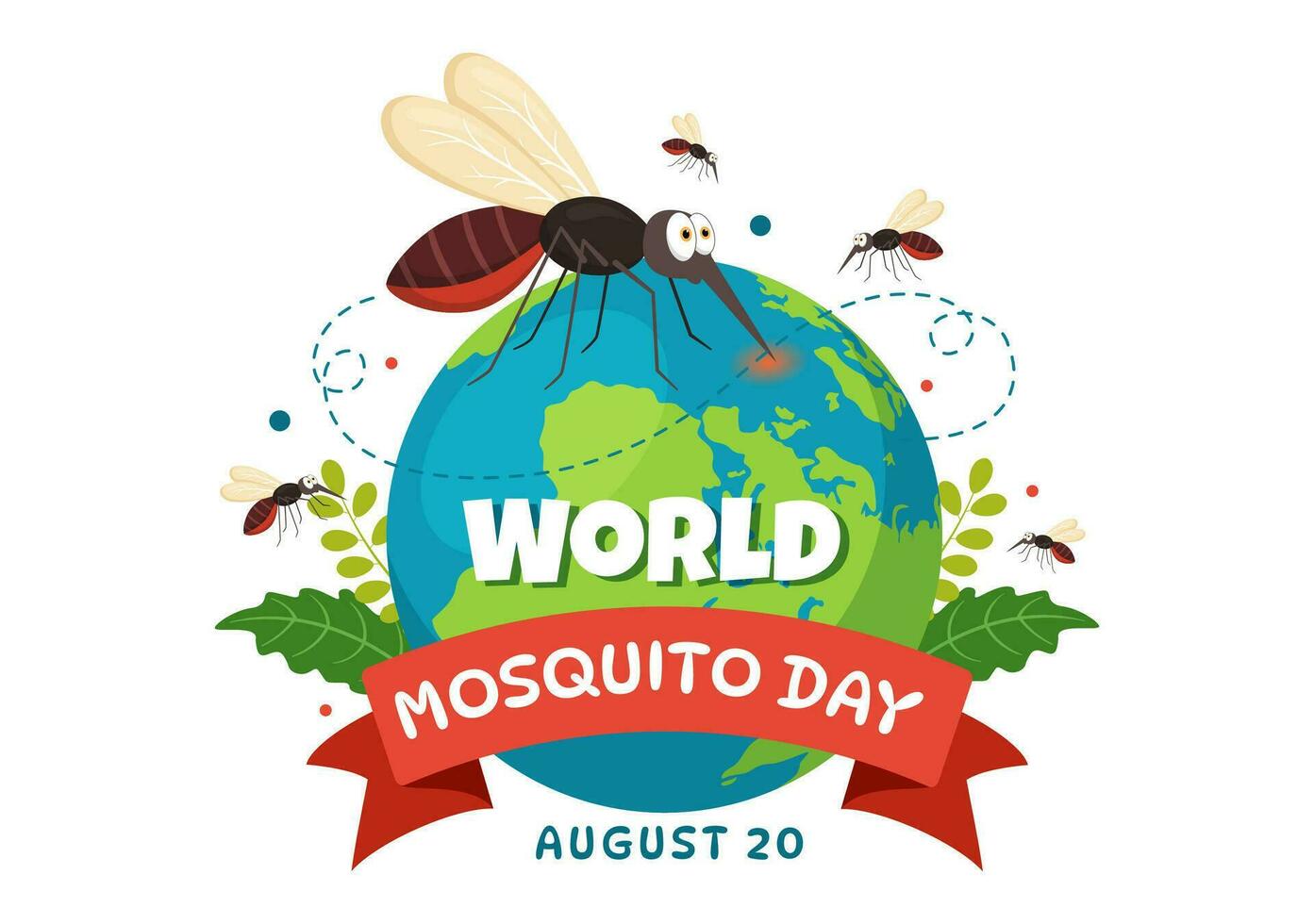 World Mosquito Day Vector Illustration on 20 August with Midge Can Cause Dengue Fever and Malaria in Flat Cartoon Hand Drawn Background Templates