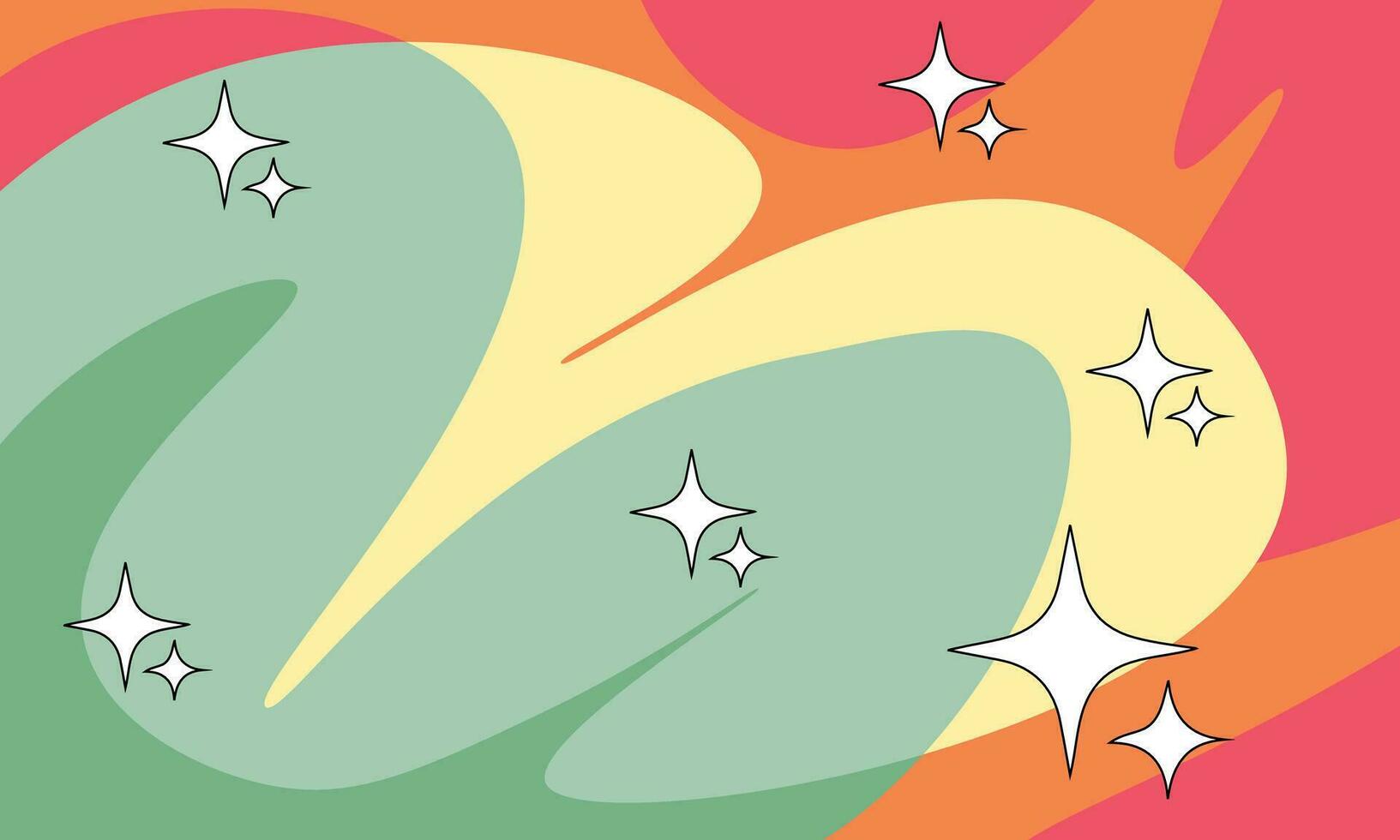 vector abstract groovy style background. Retro 70s backgorund with waves and stars