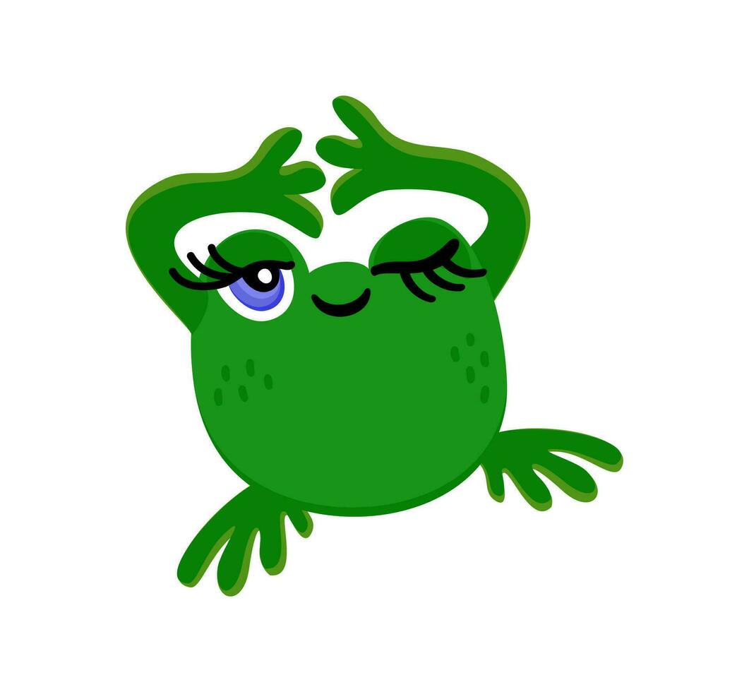 Dancing and winking froggy. Vector isolated illustration.