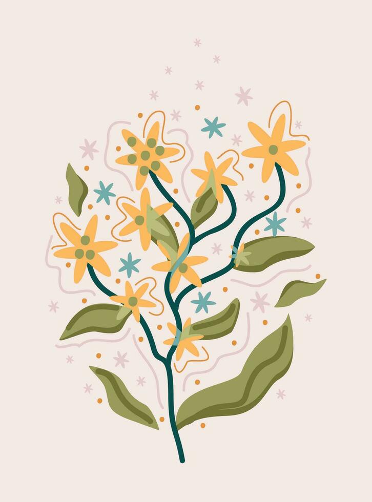 Floral bouquet in boho style. Vector isolated illustration.