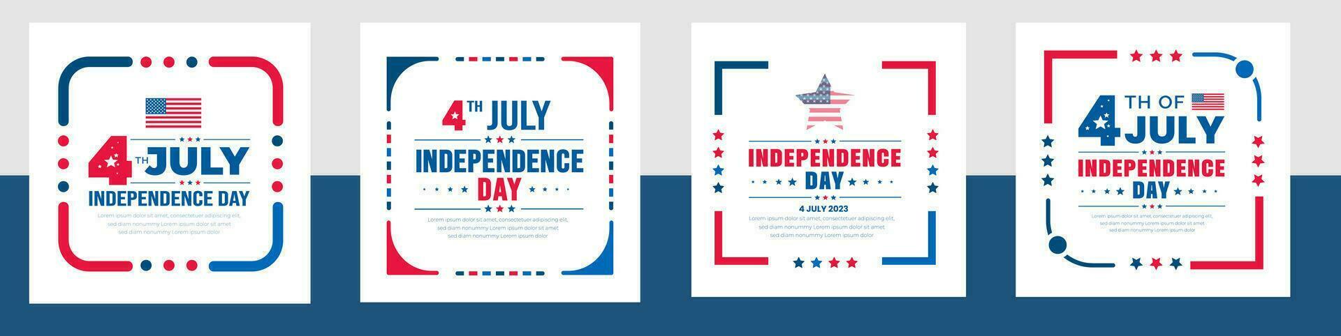 4th of July United States Independence Day celebration promotion advertising social media post banner, sticker, background, poster, card design set. Independence day USA festive decoration. usa flag vector