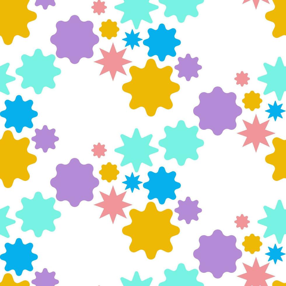 Cute abstract background of different colors. Flower and star in a modified shape and different colors, free. Decoration for gift wrapping paper, fabric, clothing, textiles, texture, scrapbook vector