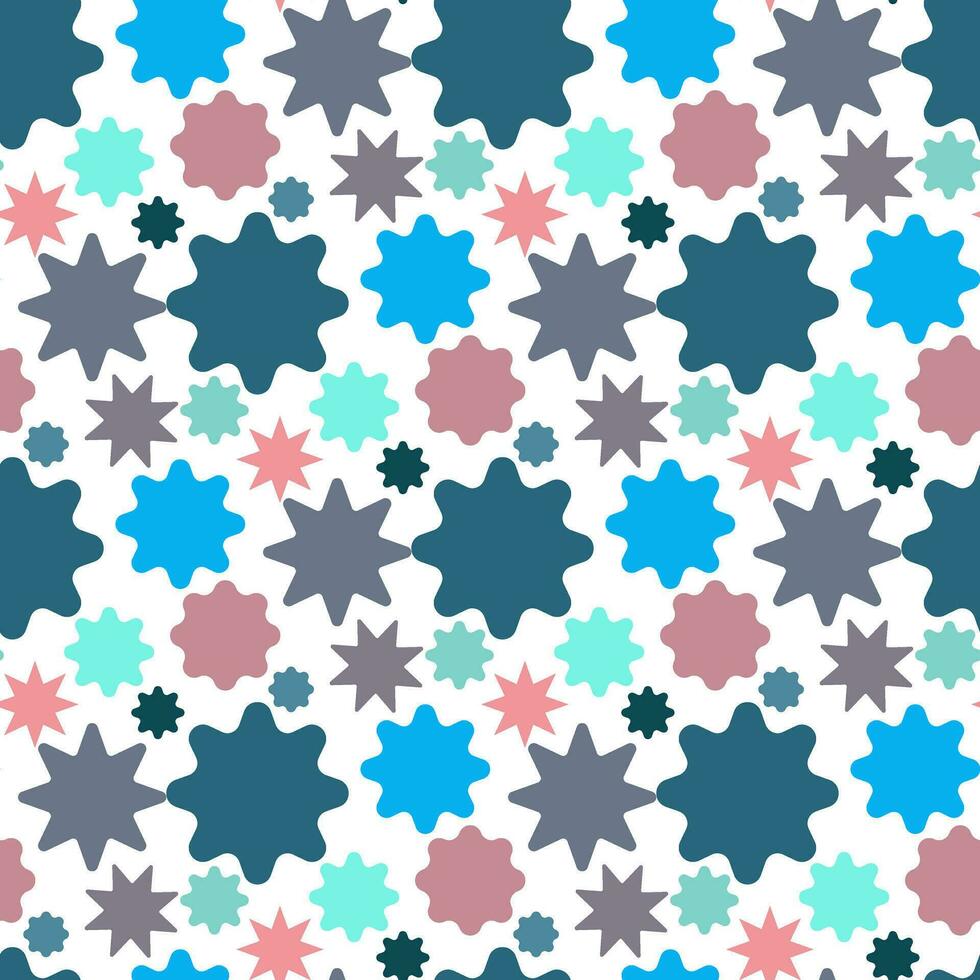 Cute abstract background of different colors. A flower and a star in a modified shape and different colors. Decoration for gift wrapping paper, fabric, clothing, textiles, texture, scrapbook vector