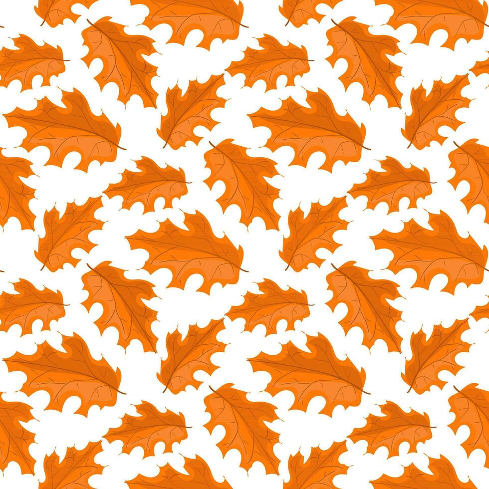 A pattern of autumn oak leaves in orange tones. Fashionable flat style. Great for creating backgrounds, clothing and editorial design, postcards, gift wrapping paper, home decor, etc vector