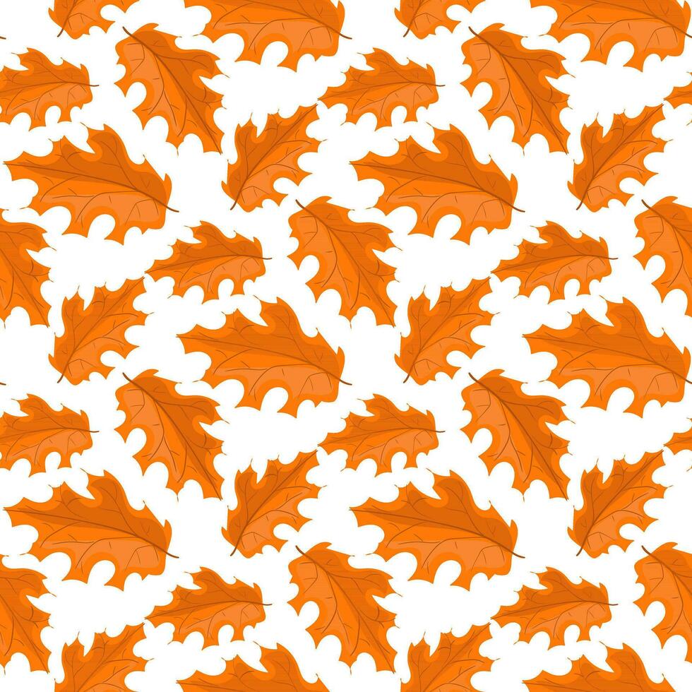 A pattern of autumn oak leaves in orange tones. Fashionable flat style. Great for creating backgrounds, clothing and editorial design, postcards, gift wrapping paper, home decor, etc vector