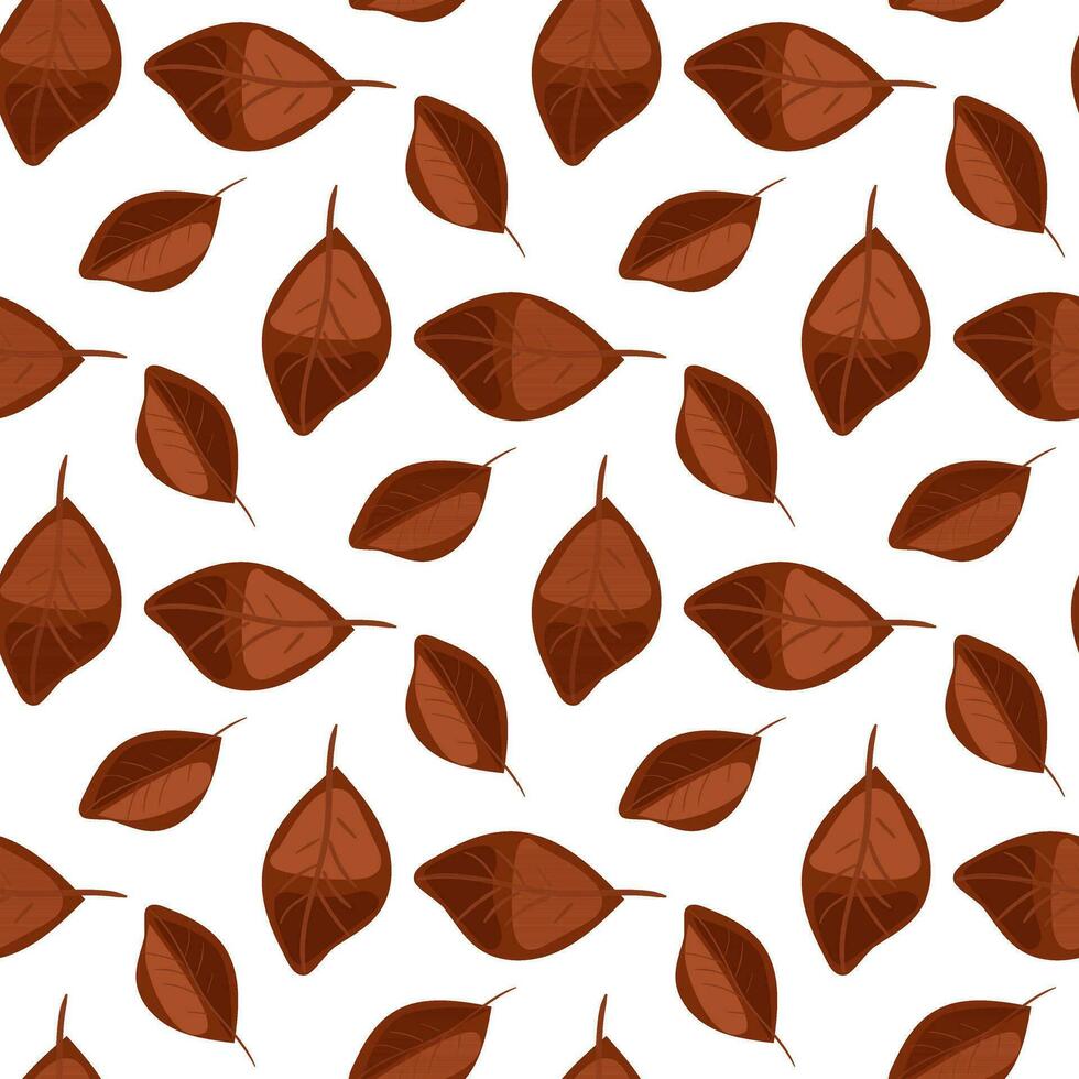 Pattern of autumn leaves in brown tones. Fallen leaves. Fashionable flat style. Great for creating backgrounds, clothing and editorial design, postcards, gift wrapping paper, home decor, etc vector