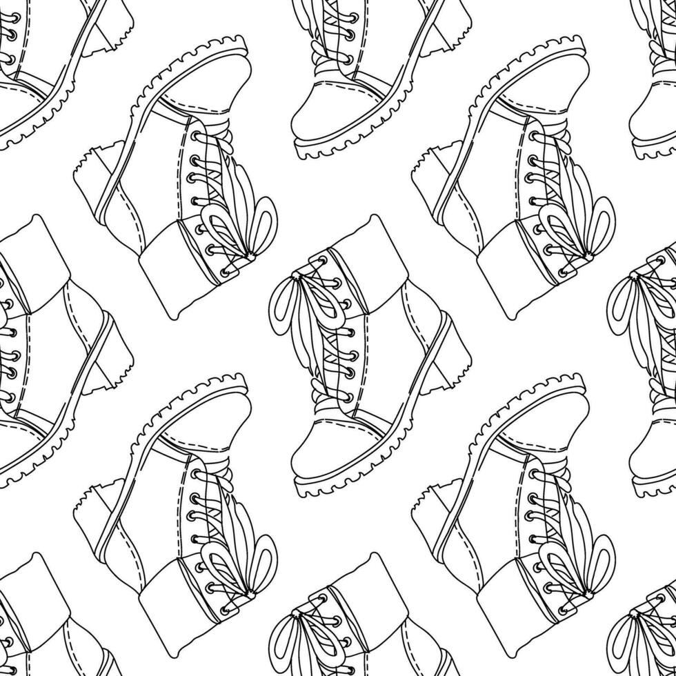 The pattern of contoured fashionable women's winter boots with fur heels, boots with a seamless pattern. Casual and festive insulated shoes. Autumn, winter, spring background. For the background vector