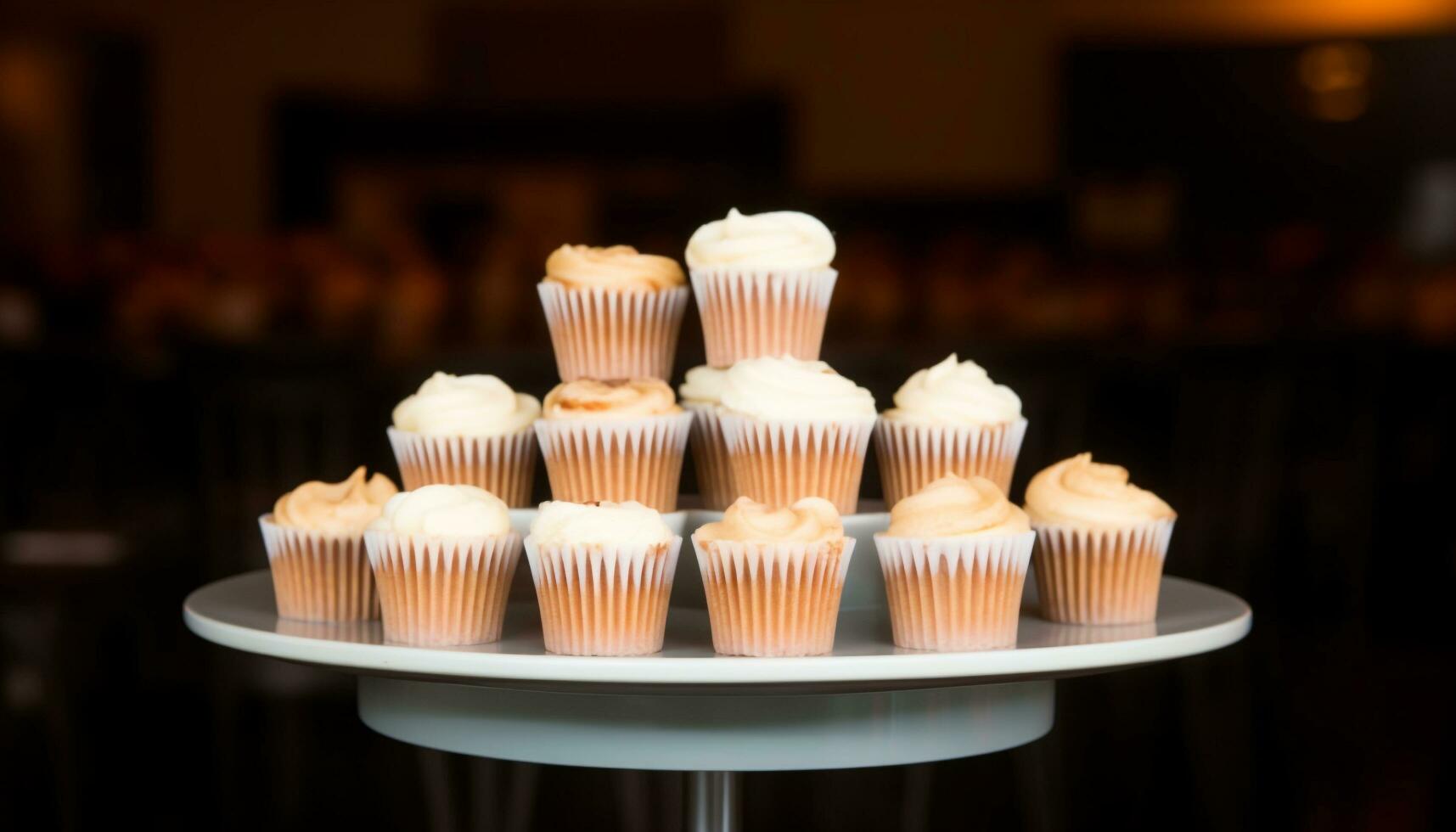 A row of indulgent gourmet cupcakes with ornate decoration generated by AI photo