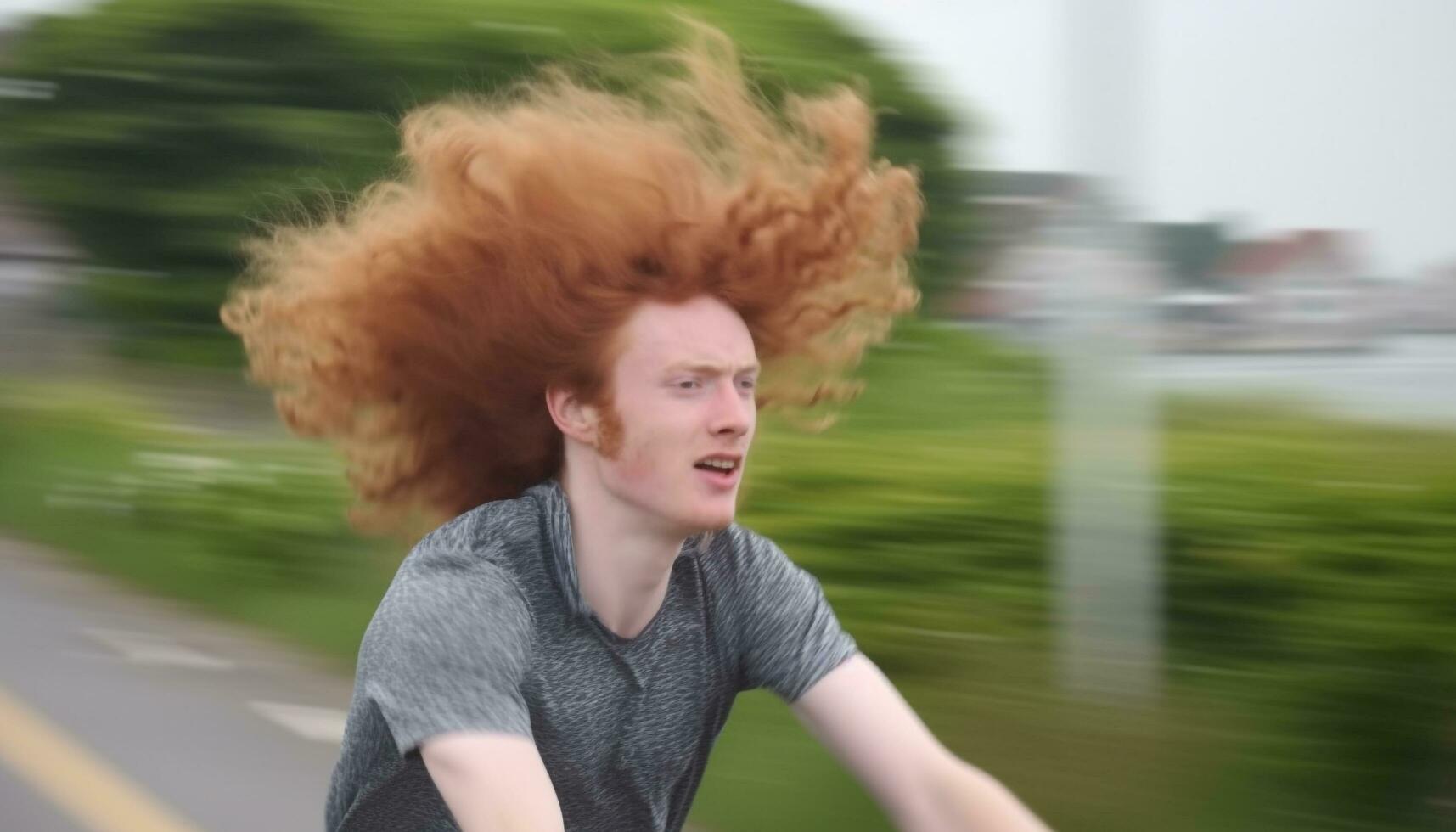 joven adultos corriendo mediante bosque, disfrutando juguetón ocio actividad al aire libre generado por ai foto