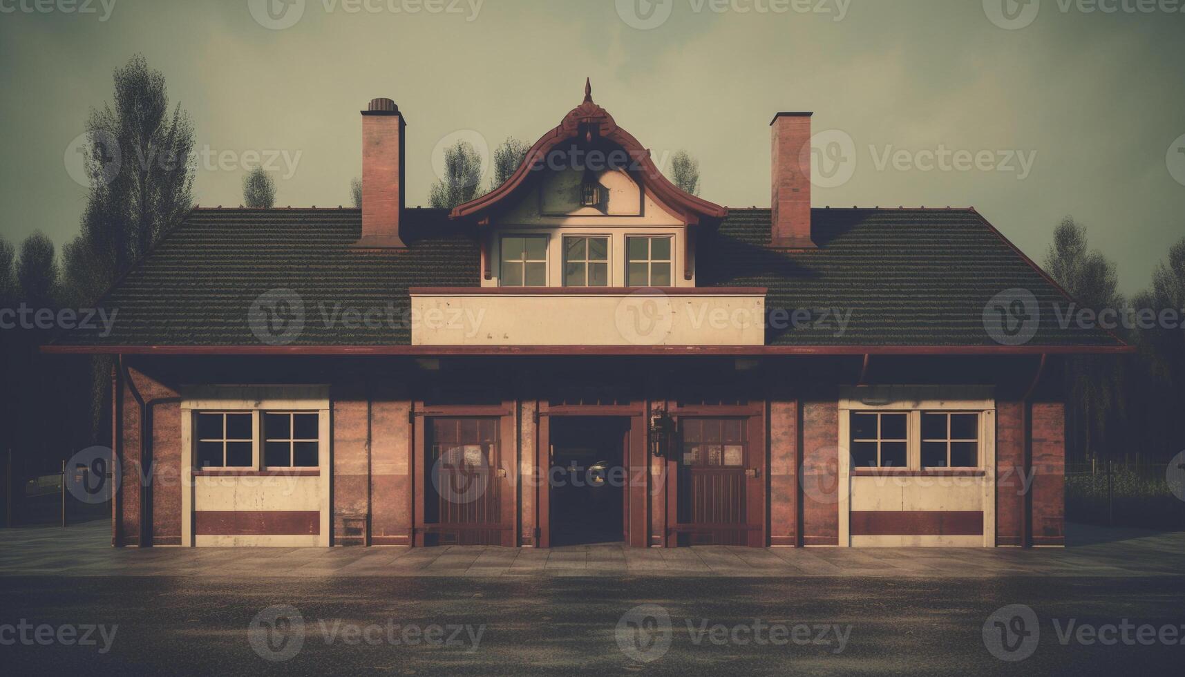 Old abandoned cottage with spooky outdated architecture and dirty walls generated by AI photo