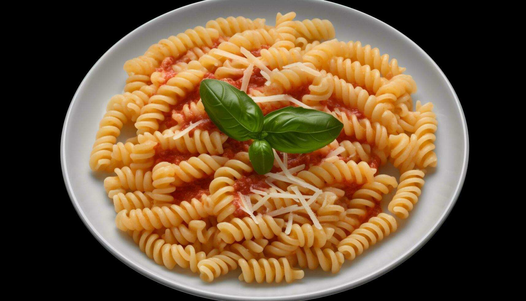 Healthy Italian meal Fusilli pasta with tomato and herb sauce generated by AI photo