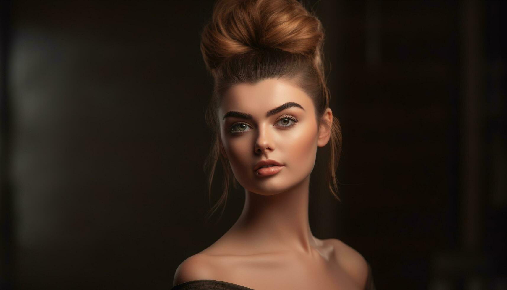 Beautiful woman with smooth skin and elegant hairstyle looking glamorous generated by AI photo