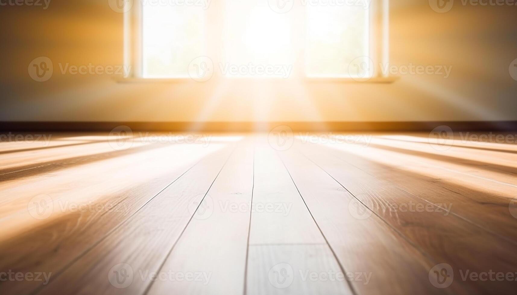 Bright sunlight illuminates modern hardwood flooring in an empty apartment generated by AI photo