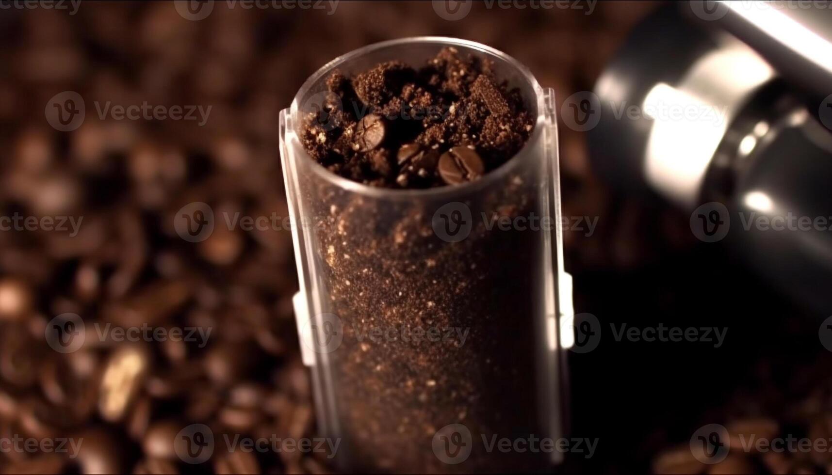 Freshly ground coffee bean in a scented mug at coffee shop generated by AI photo