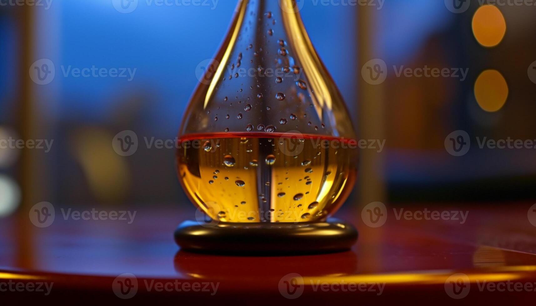 Transparent beaker reflecting blue drop, analyzing liquid for scientific experiment generated by AI photo