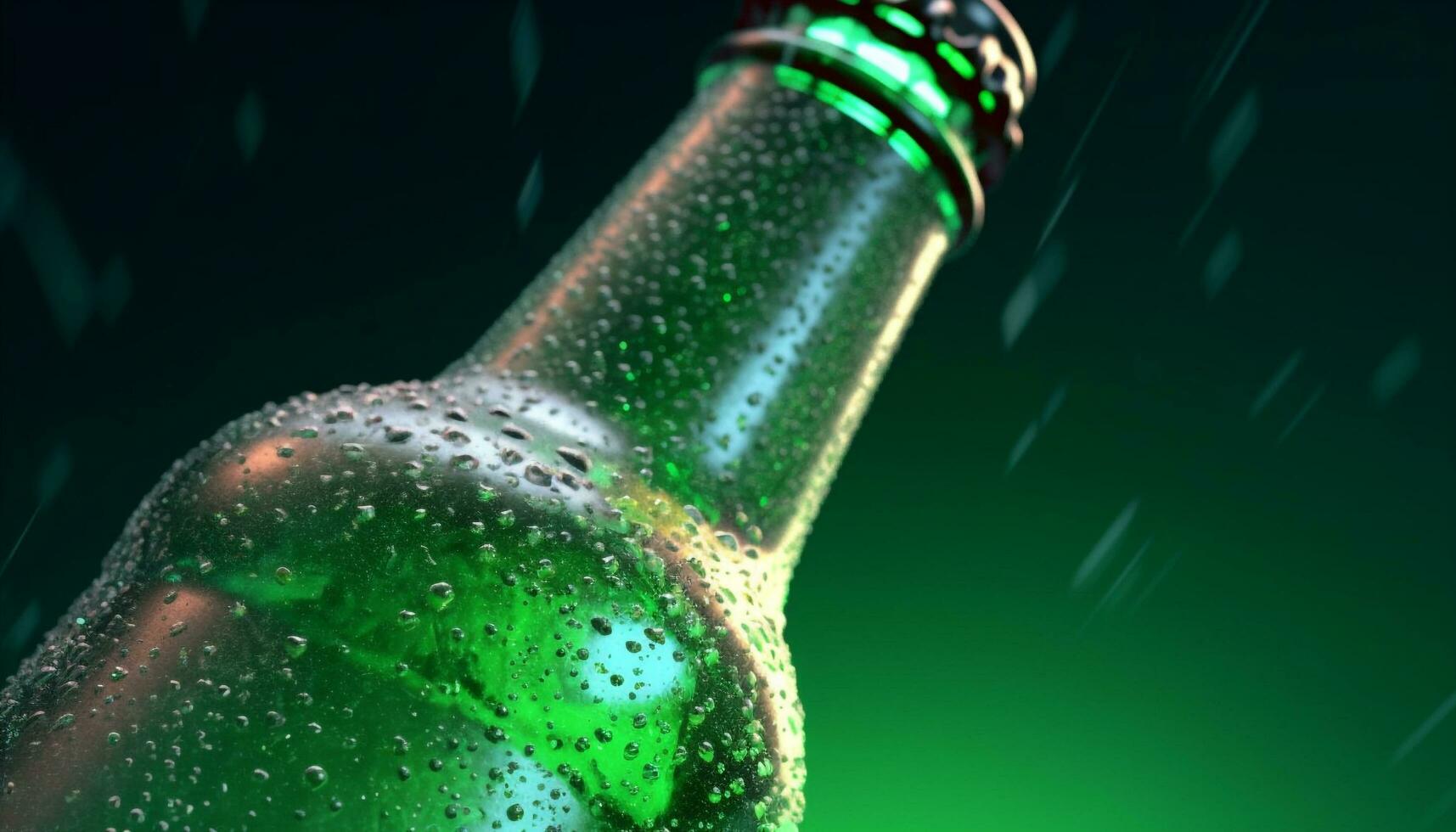 Liquid drops on translucent bottle, refreshing drink for celebration generated by AI photo