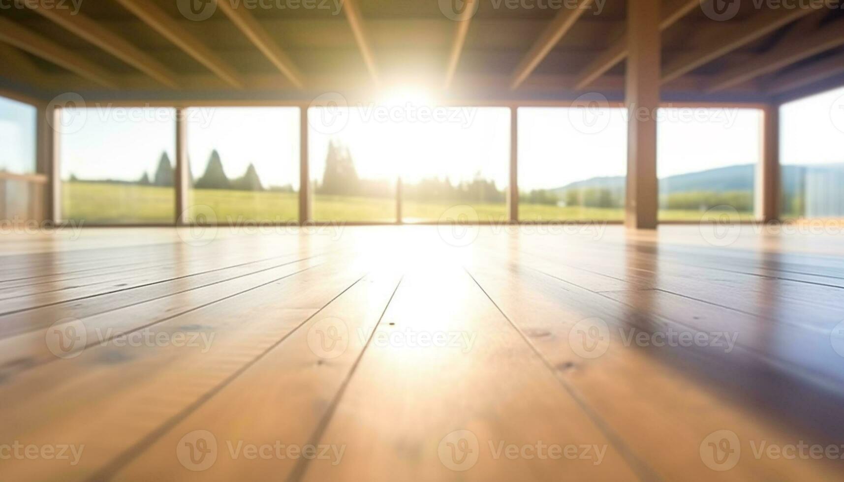 Hardwood flooring design indoors with nature backdrop and empty space generated by AI photo