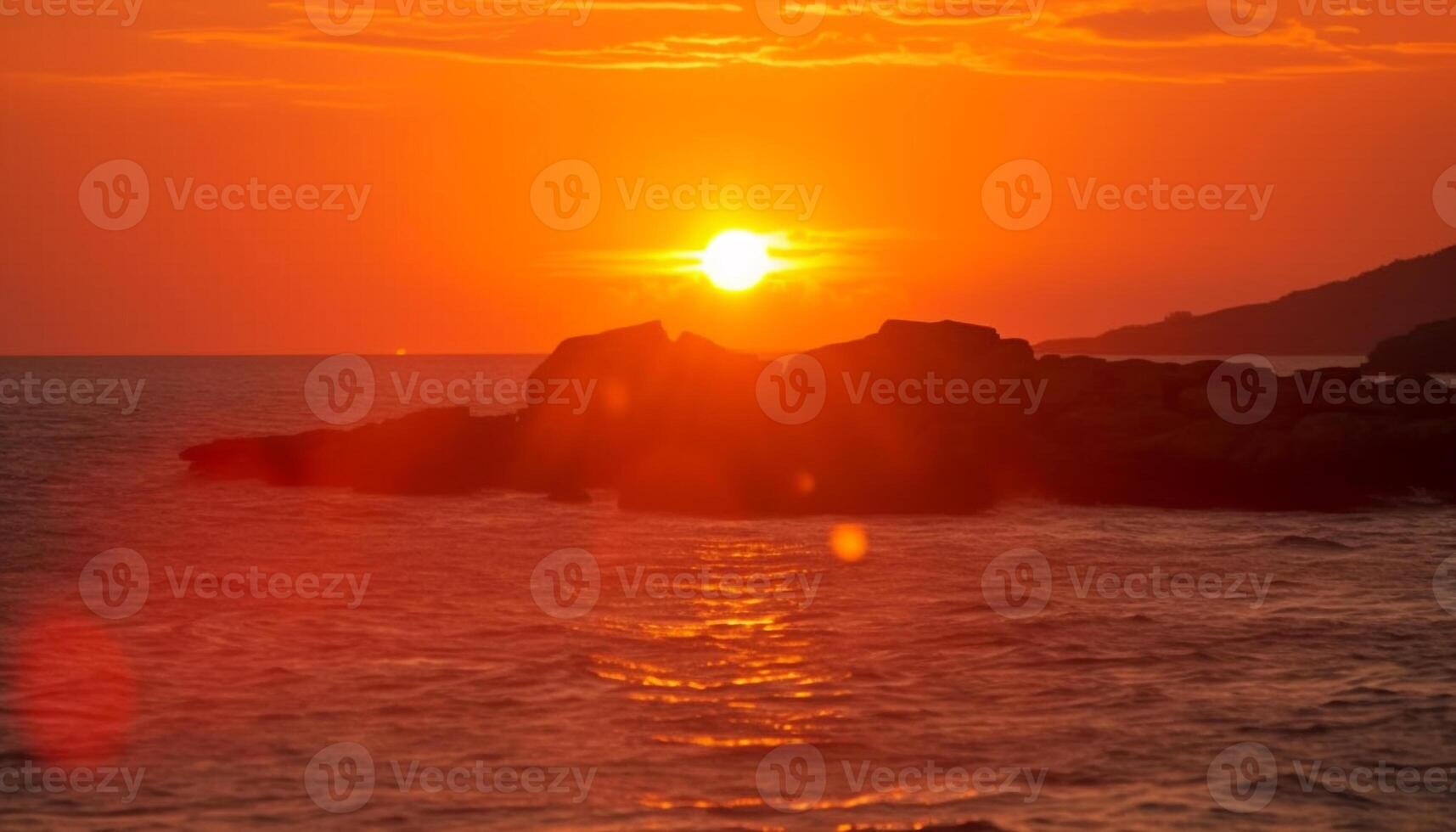 Vibrant sunset over tranquil waters, an idyllic tropical vacation scene generated by AI photo