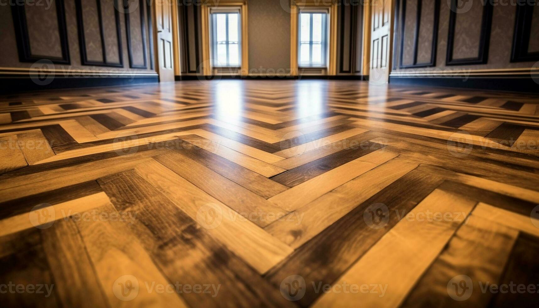 Luxury apartment with parquet flooring and modern architecture design generated by AI photo