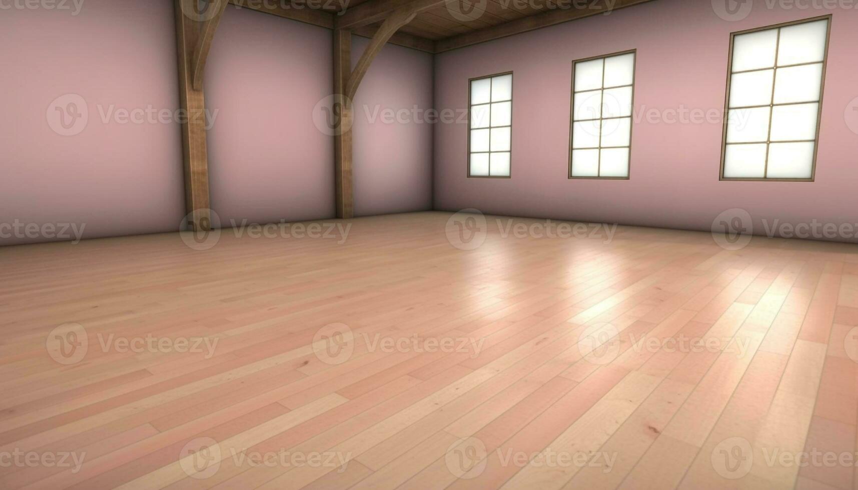 Modern parquet flooring design illuminates empty loft apartment interior generated by AI photo