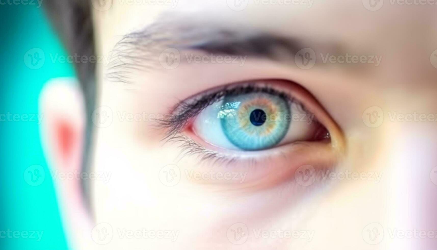 Blue eyed child staring at camera with innocence and beauty generated by AI photo