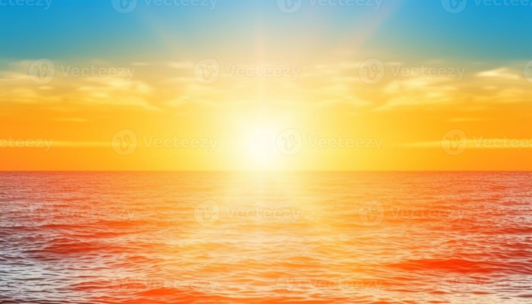 Golden sun sets over tranquil blue seascape, nature beauty abstract generated by AI photo