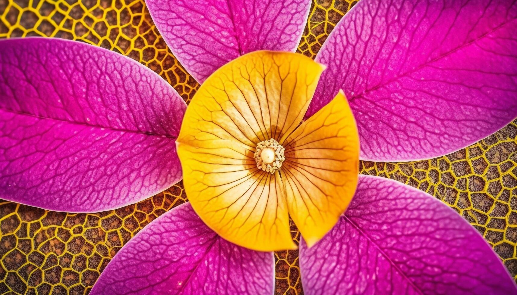 Vibrant floral pattern of a single flower in tropical climate generated by AI photo