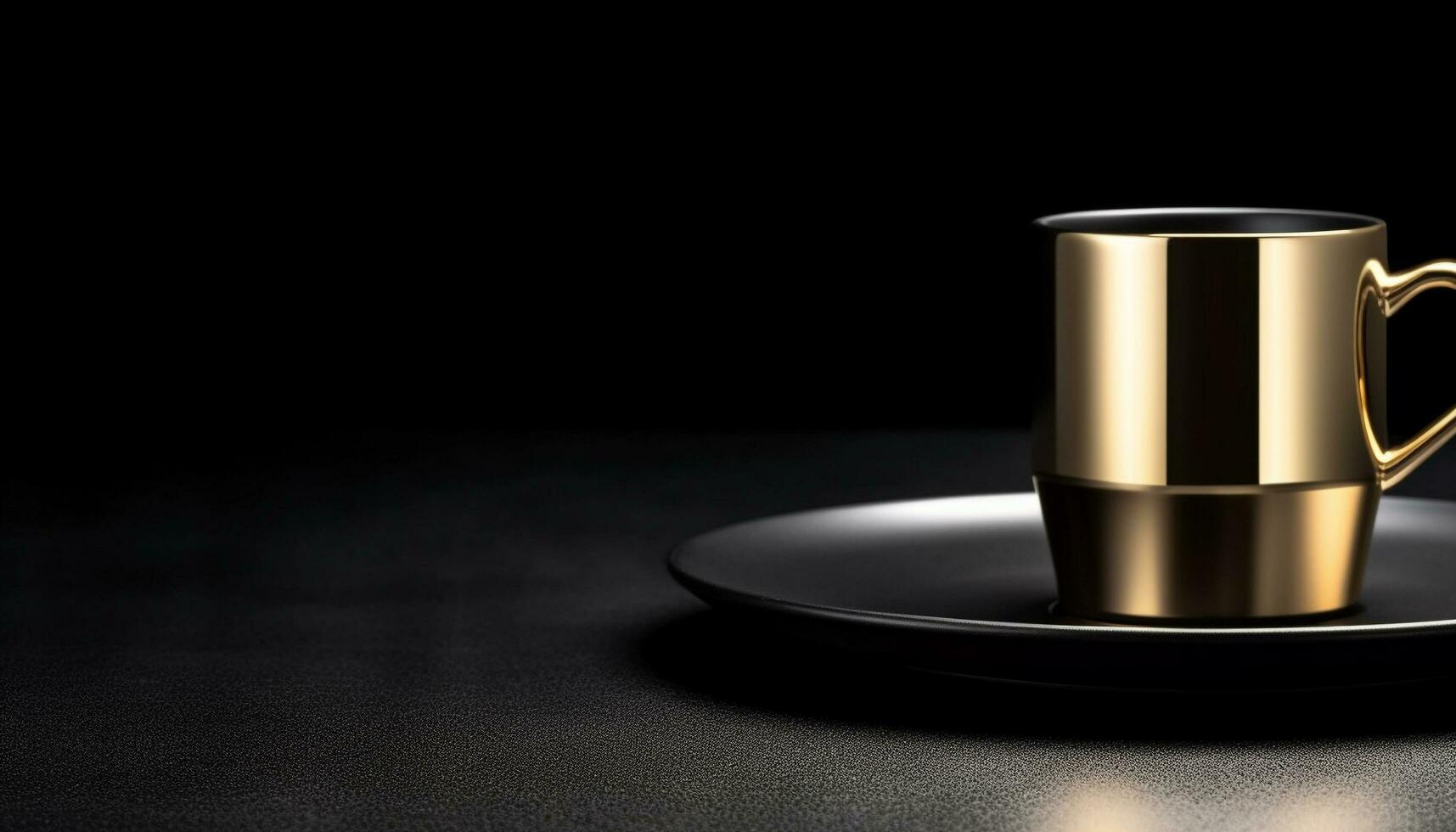 Shiny metal coffee cup on black background with fresh cappuccino generated by AI photo